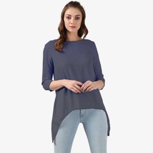 Ellemora Casual 3/4th Sleeve Solid Women Grey Top
