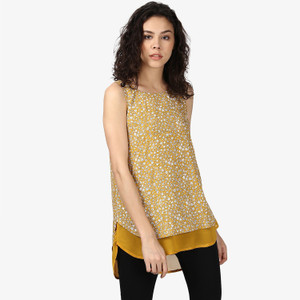 Ellemora Casual Sleeveless Printed Women Yellow Top