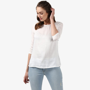 Ellemora Casual 3/4th Sleeve Checkered Women White Top