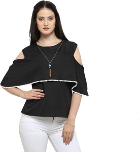 Serein Formal Half Sleeve Solid Women Black Top