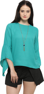 Serein Formal Bell Sleeve Solid Women Green Top