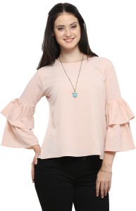 Serein Formal Bell Sleeve Solid Women Pink Top