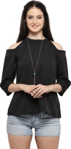Serein Formal 3/4th Sleeve Solid Women Black Top