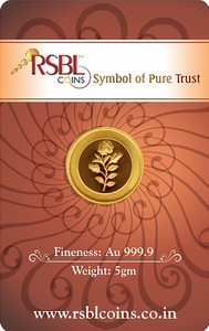RSBL Precious Certified Dazzling Rose Design 24 (9999) K 5 g Yellow Gold Coin