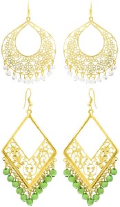 NAWAB combo of white and green filigiri work golden earrings(set of 2 pairs) Alloy Dangle Earring