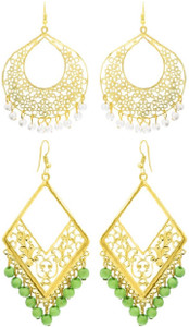 NAWAB combo of white and green filigiri work golden earrings(set of 2 pairs) Alloy Dangle Earring