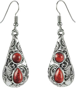 Miska Silver Ethnic Queen Coral German Silver Dangle Earring