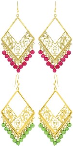 NAWAB combo of pink and green filigiri work golden earrings(set of 2 pairs) Alloy Dangle Earring