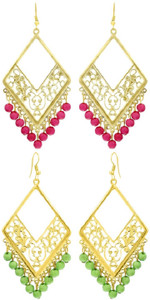 NAWAB combo of pink and green filigiri work golden earrings(set of 2 pairs) Alloy Dangle Earring
