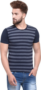 Teesort Striped Men's Round Neck Blue T-Shirt