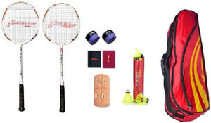 Li-Ning Combo of Nine, Two 'G-Tek-58' Badminton Racquet, Two Wrist Bands, Two Badminton Grip , One Kitbag ,One Crepe bandge and One Turbo T800 Badminton Kit
