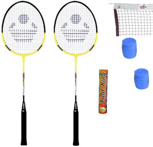 Cosco CB-90 Badminton Kit ( 2 Rackets, 2 Grip, 1 Nylon Badminton Net ,1 Fieldking shuttle cock- Pack of 10 ) Badminton Kit