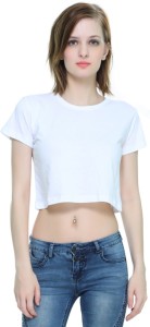 THEHEX Casual Short Sleeve Solid Women White Top