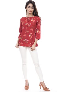 Amadore Casual 3/4th Sleeve Floral Print Women Red Top