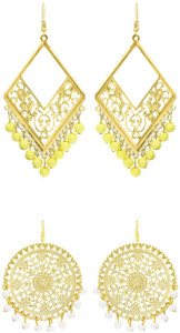 NAWAB combo of yellow and white filigiri work golden earrings(set of 2 pairs) Alloy Dangle Earring