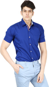 BASE 41 Men Solid Casual Blue Shirt