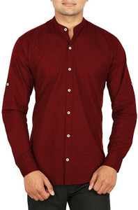 BASE 41 Men's Solid Casual Linen Maroon Shirt