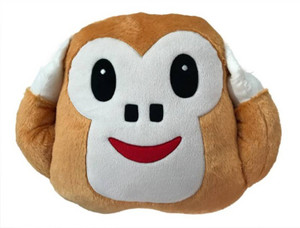 AKSHAT Monkey Ears Close Smiley Cushion - 35 cm (White, Brown) - 5 cm