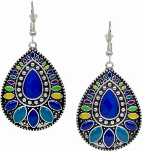 Jewelz Gold Plated Multi Color Long Hoop Dangle Earrings Metal Dangle Earring