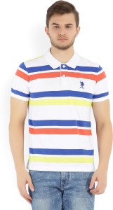 u.s. polo assn striped men polo neck white, dark blue, orange t-shirt USTS5240WHITE