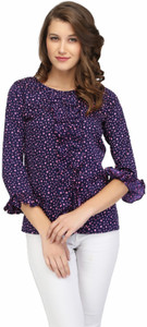 KARMIC VISION Casual Bell Sleeve Printed Women's Purple Top