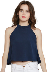 Miss Chase Casual Sleeveless Solid Women's Dark Blue Top