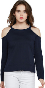 Miss Chase Casual Full Sleeve Solid Women's Dark Blue Top