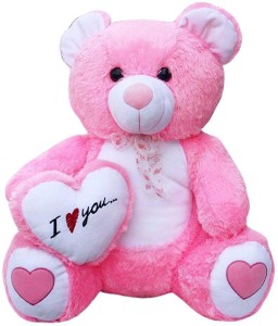 GVMC Toys Cute Pink Fur & White Heart Teddy Bear  - 65 cm