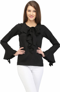 KARMIC VISION Casual Bell Sleeve Printed Women's Black Top