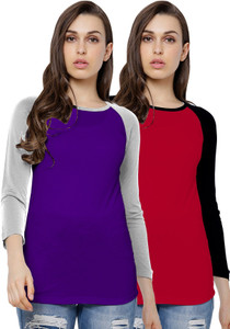 AE Solid Women Round Neck Multicolor T-Shirt