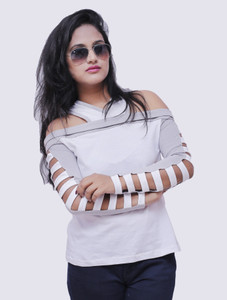 FASONIA Party Full Sleeve Solid Women's White, Grey Top