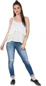 Secret Bazaar Party Sleeveless Solid Women's White Top