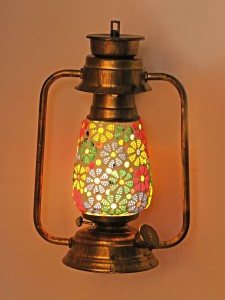 Afast Antique Wall Mount Lantern Lamp Light With Glass Hand Decorated With Colorful Articles For Special Lighting Effects A5 Multicolor Iron, Glass Lantern