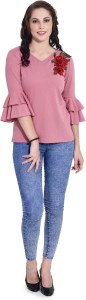 Five Stone Casual Bell Sleeve Solid Women Pink Top