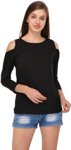 Shivabhi's Party Full Sleeve Solid Women Black Top