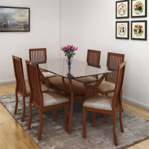 parin glass 6 seater dining set(finish color - wengey)