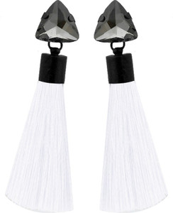 Kriaa by JewelMaze Oxidised Plated Glass Stone White Thread Alloy Tassel Earring