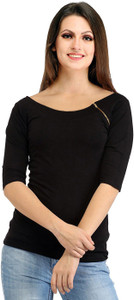 Samriti Casual 3/4th Sleeve Solid Women's Black Top