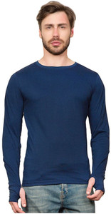 PAUSE Solid Men's Round Neck Blue T-Shirt