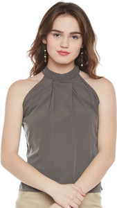 Popnetic Casual Sleeveless Solid Women Grey Top