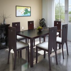 parin glass 6 seater dining set(finish color - brown)