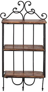 Fabulo Home Decor 3 Shelf Book/ Kitchen Rack With Cloth/Cup Hanger Size(LxBxH-13x5x24) Inch Wooden, Iron Wall Shelf