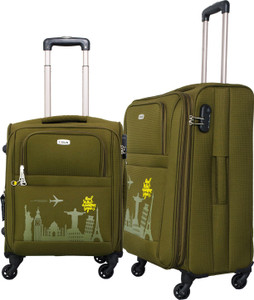 Timus SALSA 55 & 65 CM Military Green 4 Wheel Trolley Suitcase For Travel Set of 2 (Check-in Luggage) Expandable Check-in Luggage - 25 Inches