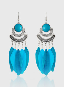 Jazz Jewellery Beautiful Peacock Green Beaded Long Feather Tassel Silver Plated Designer Dangler Hook Earrings for Girls Ladies Alloy Dangle Earring