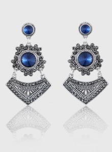 Jazz Jewellery Long Designer Blue Stone Silver Plated Stylish Dangler Earrings for Girls Ladies Alloy Dangle Earring