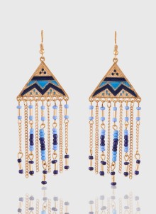 Jazz Jewellery Long Designer Blue Black Beaded Gold Plated Stylish Dangler Hook Earrings for Girls Ladies Alloy Dangle Earring