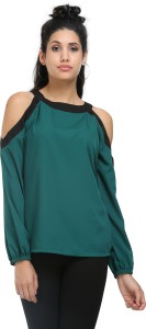 Kurtsy Casual Full Sleeve Solid Women Dark Green Top