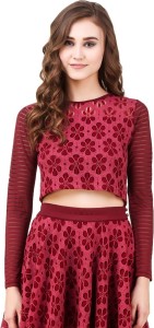 Texco Party Full Sleeve Lace Women's Maroon Top