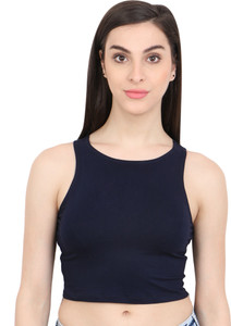 Cation Casual Sleeveless Solid Women's Dark Blue Top