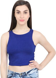 Cation Casual Sleeveless Solid Women Blue Top